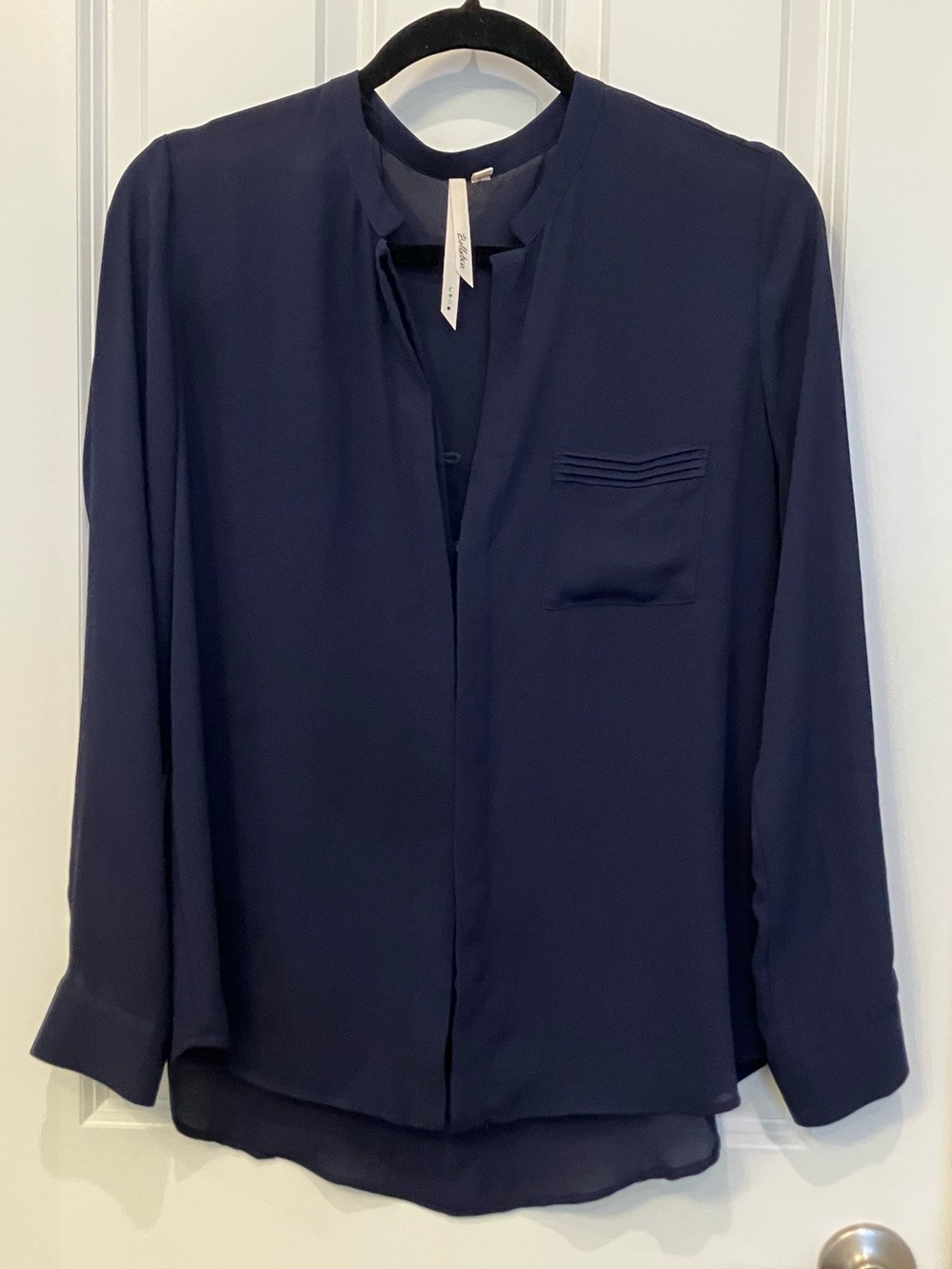 Bellatrix Navy Long Sleeve Split-Neck Button-Front Shirt